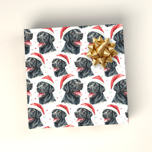 Santa Paws Black Lab Christmas Wrapping Paper — wrapped gift presentation