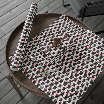 Santa Paws Black Lab Christmas Wrapping Paper — gift wrapping presented on a wooden table