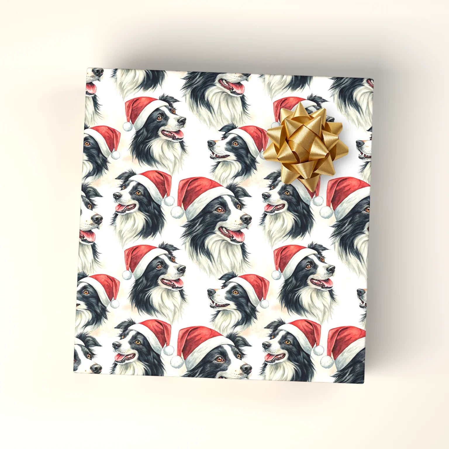 Santa Paws Border Collie Christmas Wrapping Paper — wrapped gift presentation