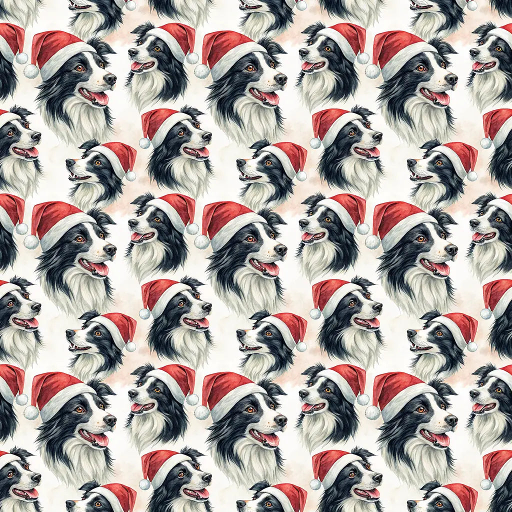 Santa Paws Border Collie Christmas Wrapping Paper — repeating pattern tile
