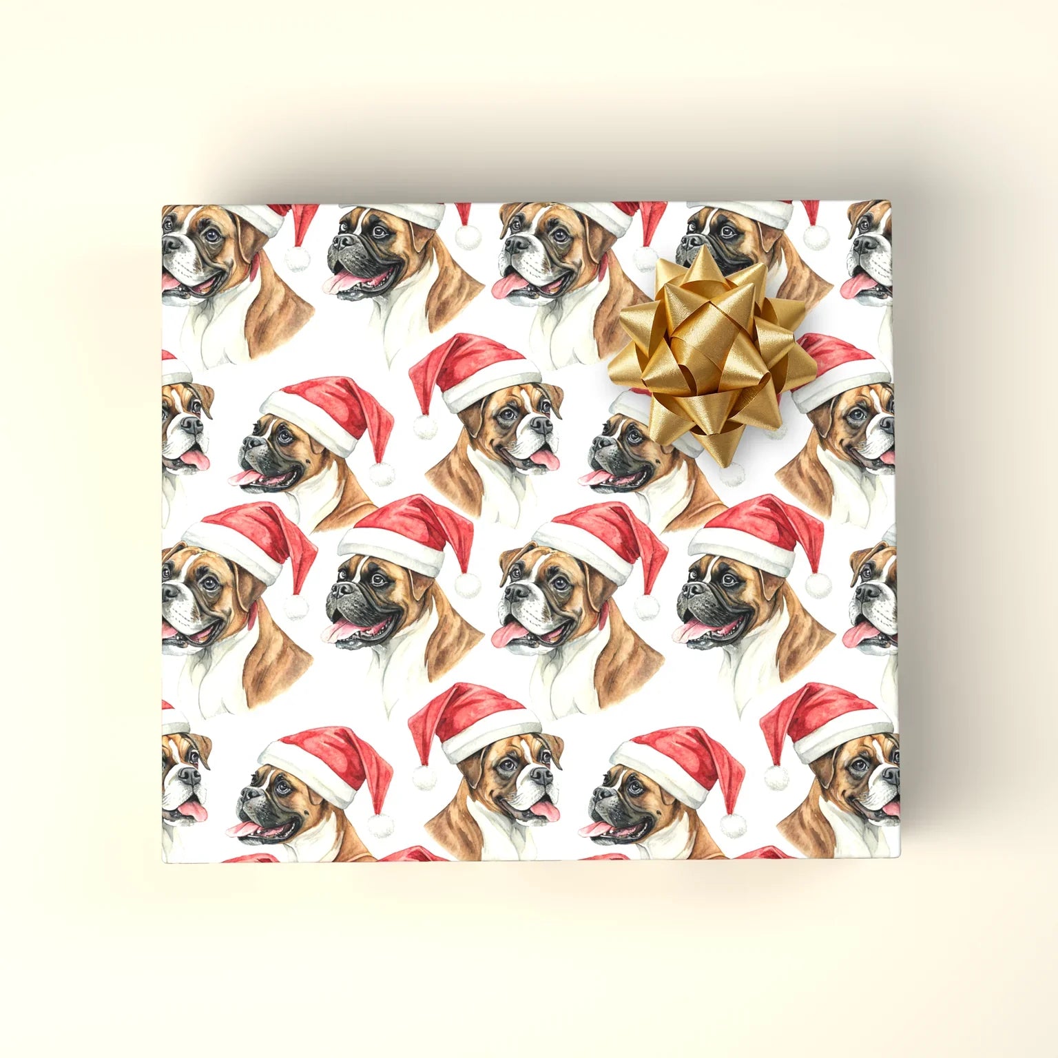Santa Paws Boxer Christmas Wrapping Paper — wrapped gift presentation