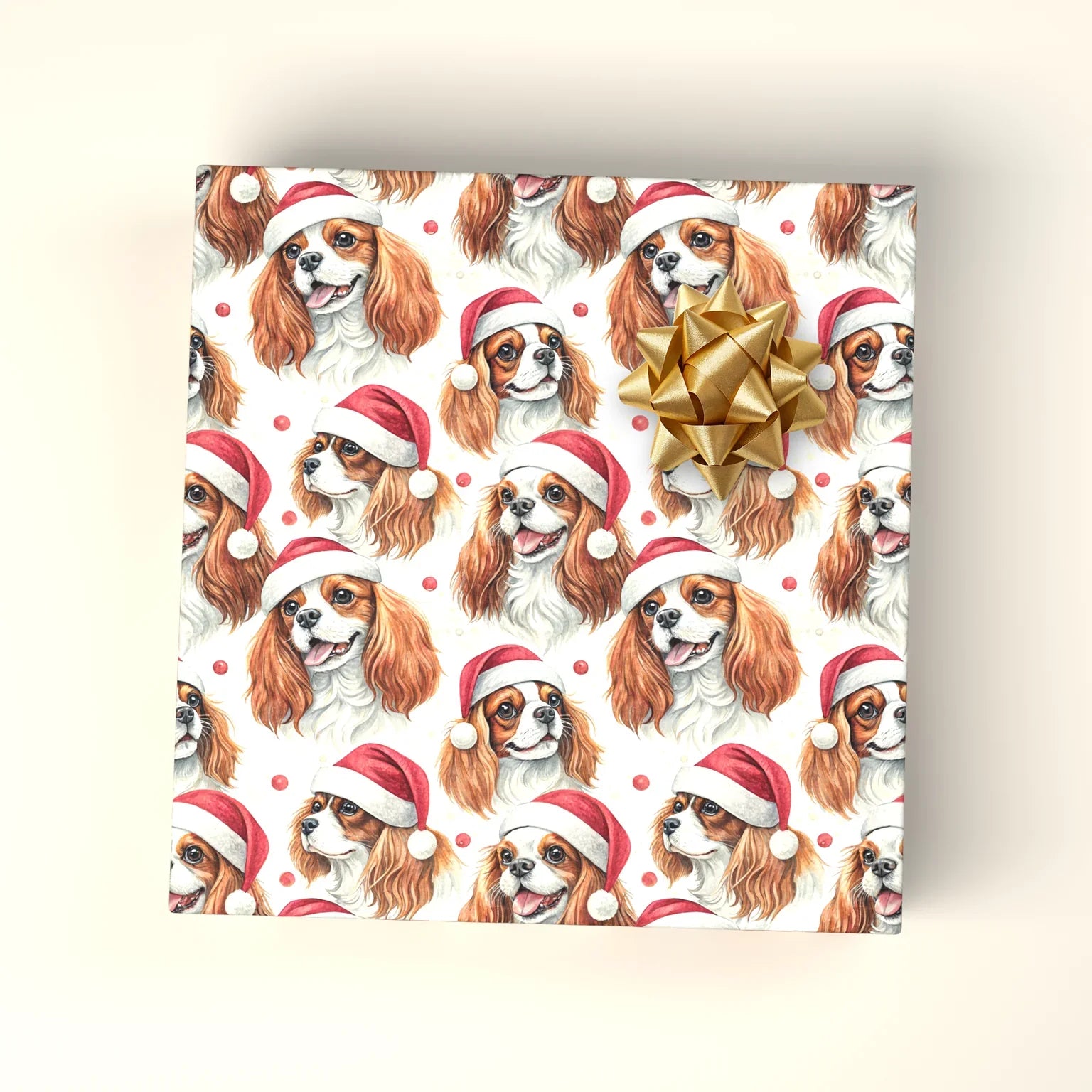 Santa Paws: Cavalier King Charles Spaniel Christmas Wrapping Paper — wrapped gift presentation