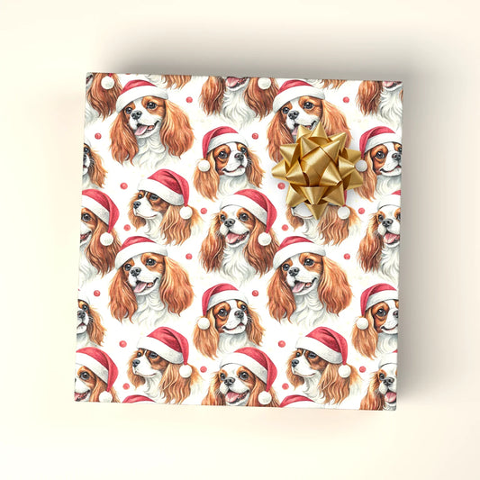 Santa Paws: Cavalier King Charles Spaniel Christmas Wrapping Paper — wrapped gift presentation