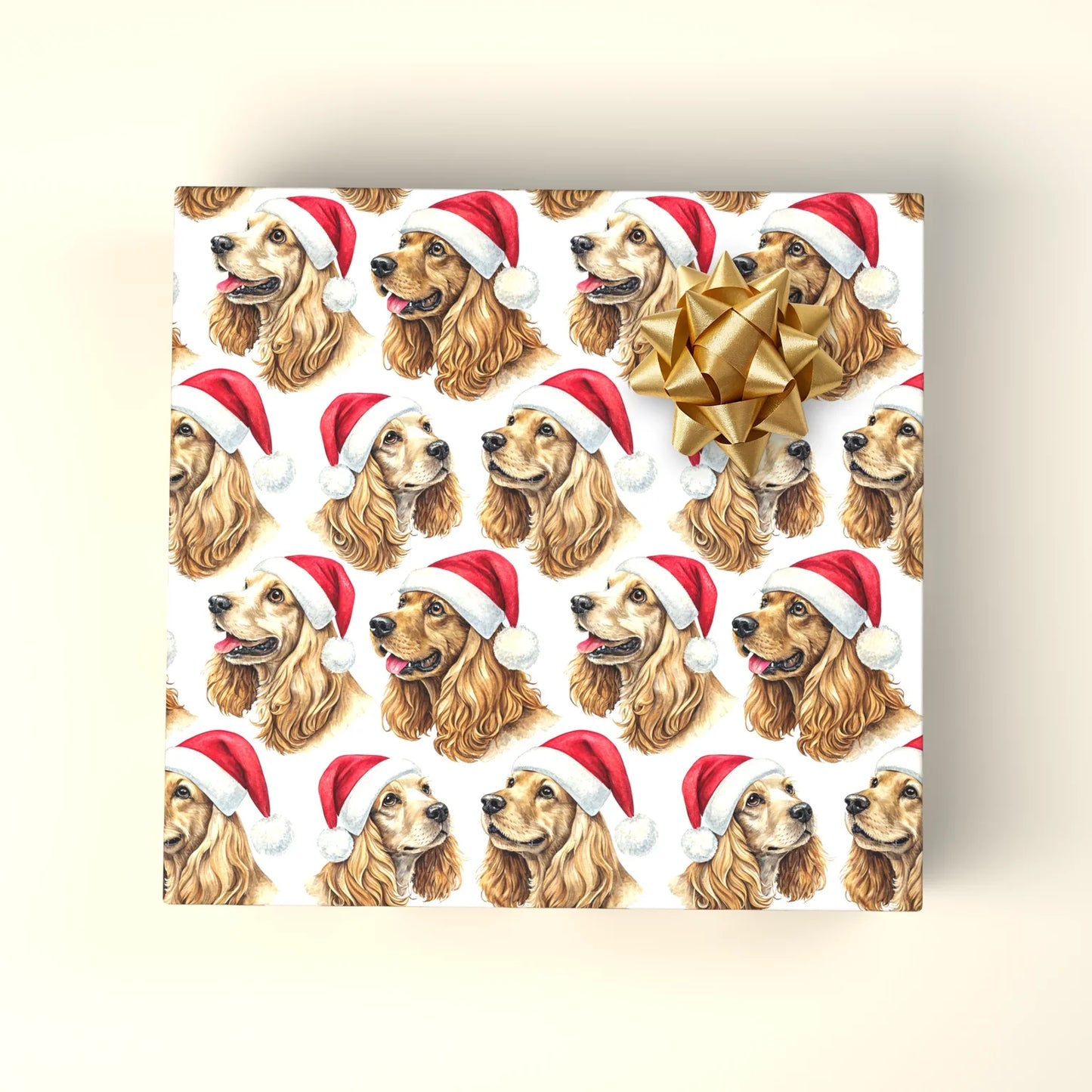 Santa Paws: Cocker Spaniel Christmas Wrapping Paper — wrapped gift presentation
