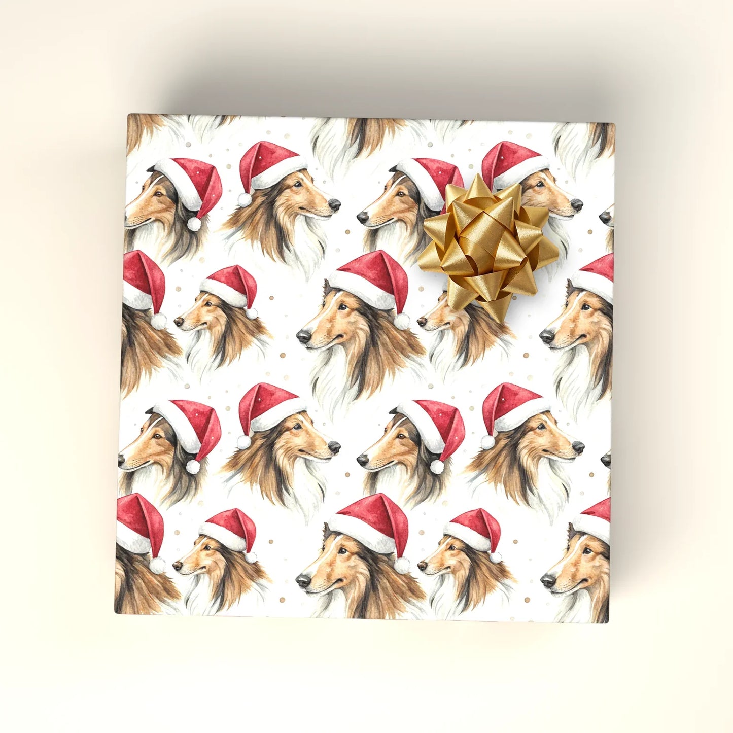 Santa Paws Collie Christmas Wrapping Paper — wrapped gift presentation