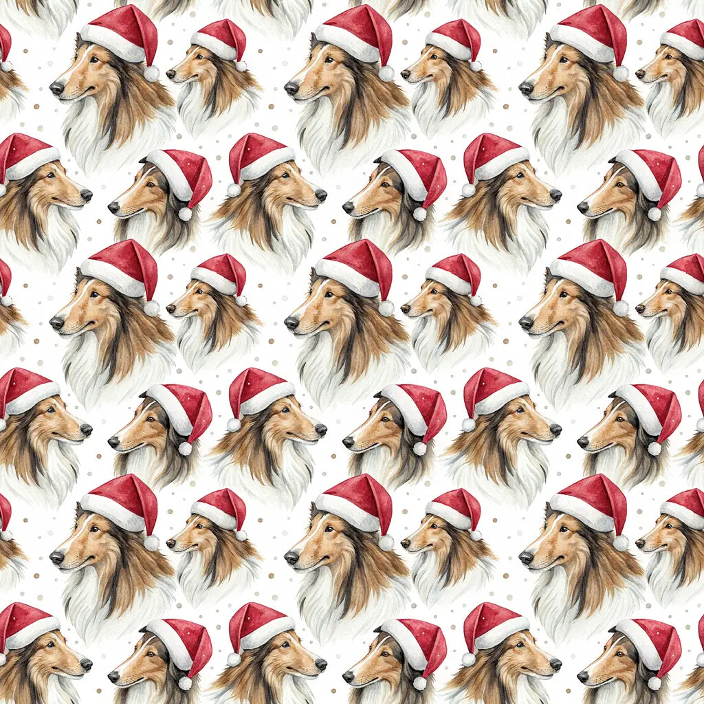 Santa Paws Collie Christmas Wrapping Paper — repeating pattern tile