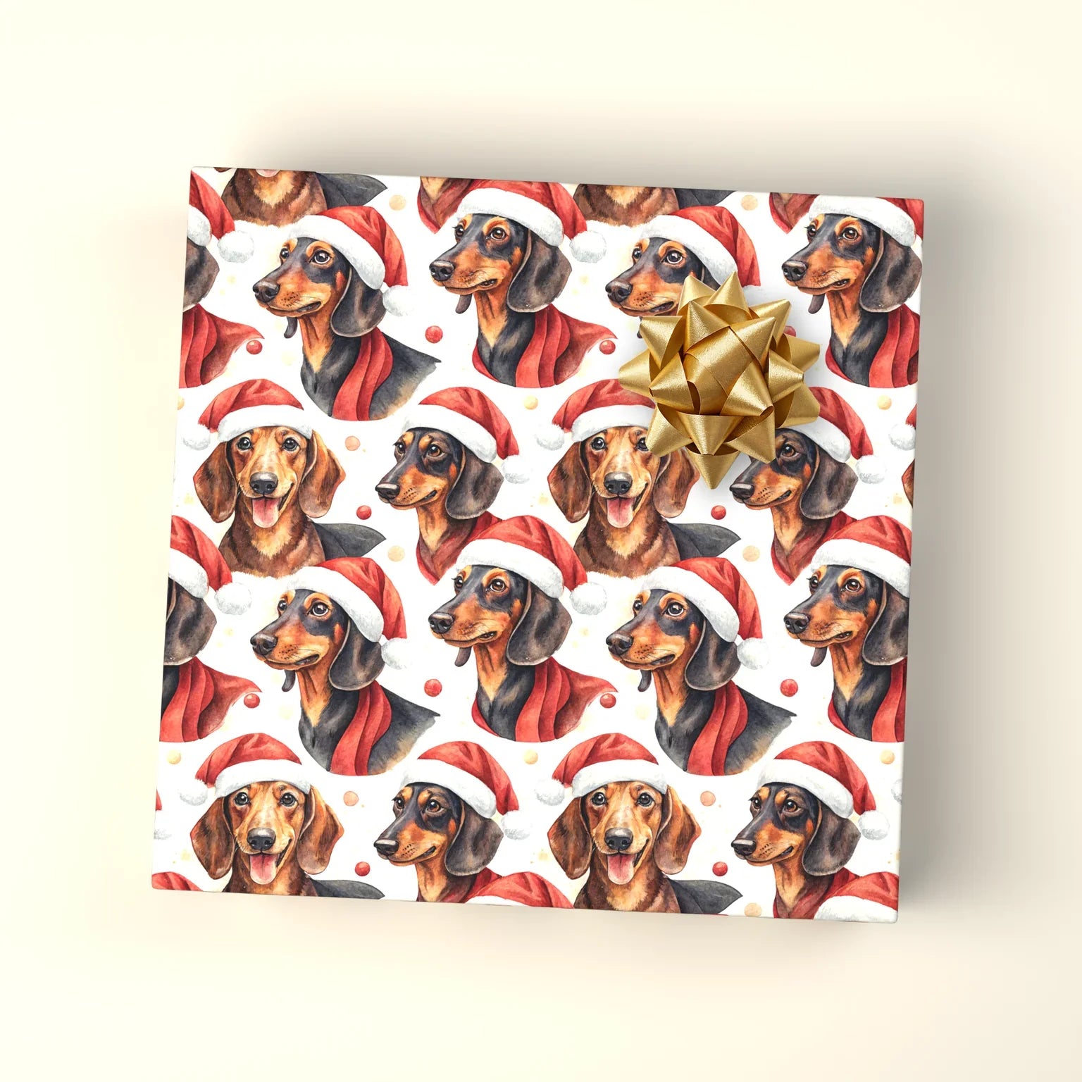 Santa Paws Dachshund Christmas Wrapping Paper — wrapped gift presentation