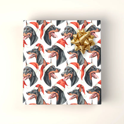Santa Paws Doberman Christmas Wrapping Paper — wrapped gift presentation