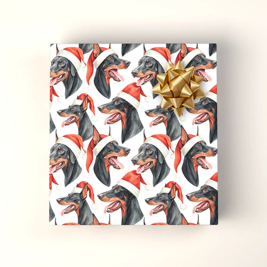 Santa Paws Doberman Christmas Wrapping Paper — wrapped gift presentation