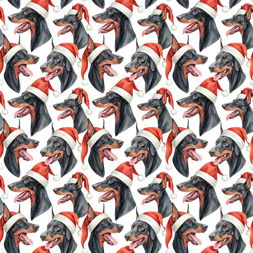 Santa Paws Doberman Christmas Wrapping Paper — repeating pattern tile