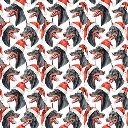 Santa Paws Doberman Christmas Wrapping Paper — repeating pattern tile