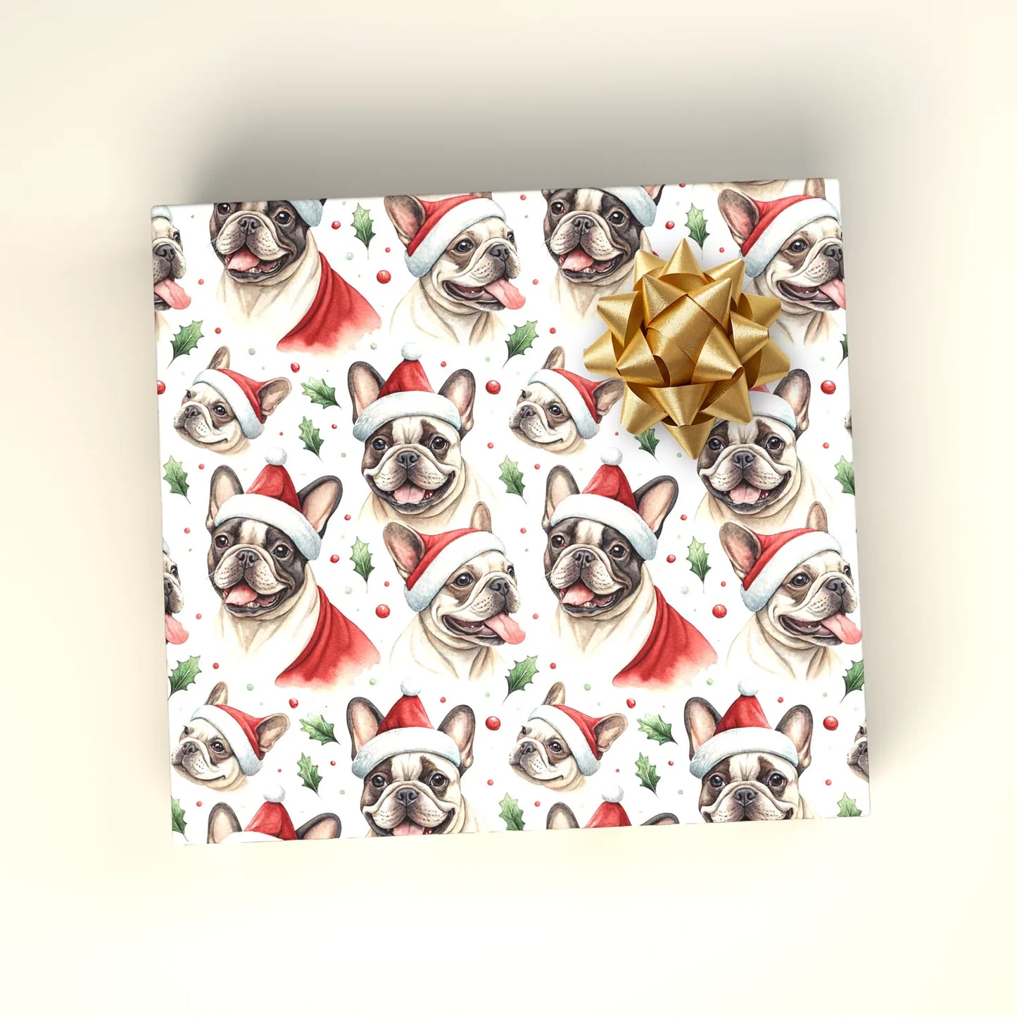 Santa Paws French Bulldog Christmas Wrapping Paper — wrapped gift presentation