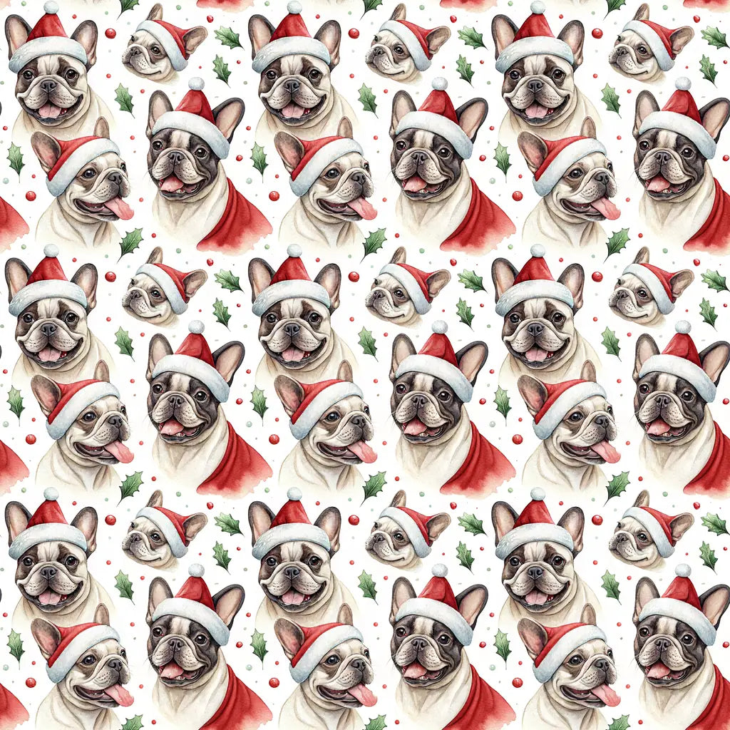 Santa Paws French Bulldog Christmas Wrapping Paper — repeating pattern tile