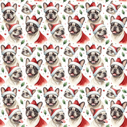 Santa Paws French Bulldog Christmas Wrapping Paper — repeating pattern tile