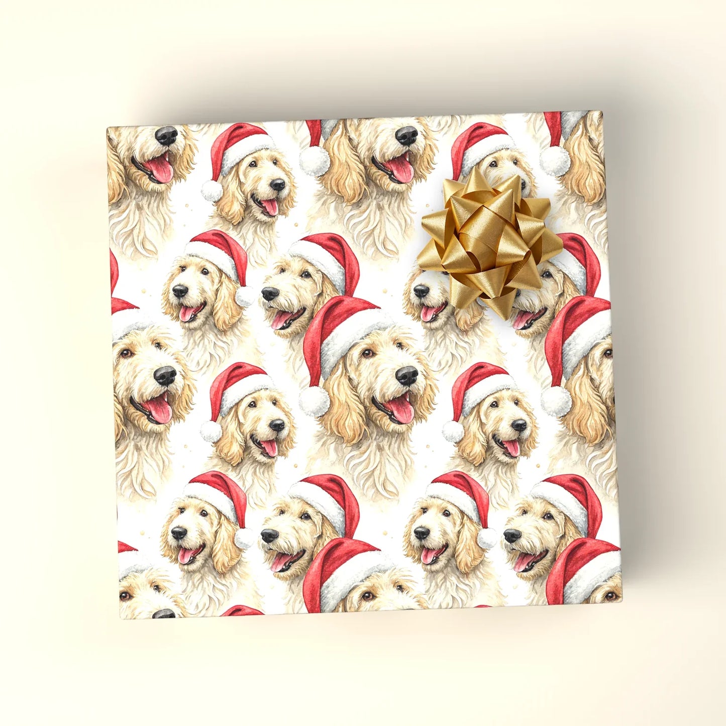 Santa Paws: Golden Retriever Christmas Wrapping Paper — wrapped gift presentation