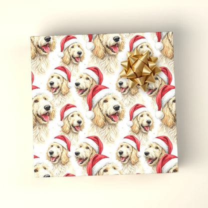 Santa Paws: Golden Retriever Christmas Wrapping Paper — wrapped gift presentation
