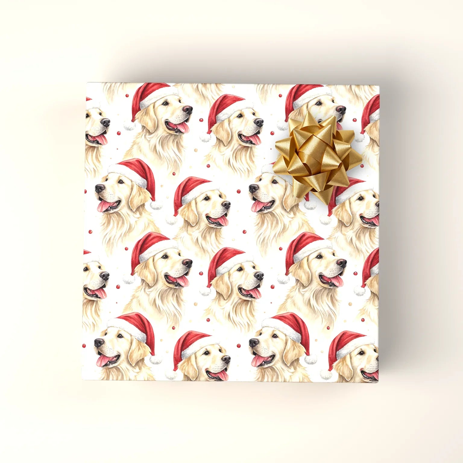 Santa Paws: Golden Retriever Christmas Wrapping Paper — wrapped gift presentation