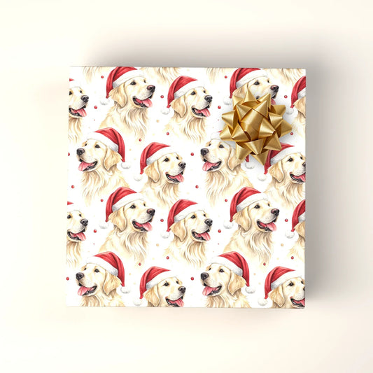 Santa Paws: Golden Retriever Christmas Wrapping Paper — wrapped gift presentation