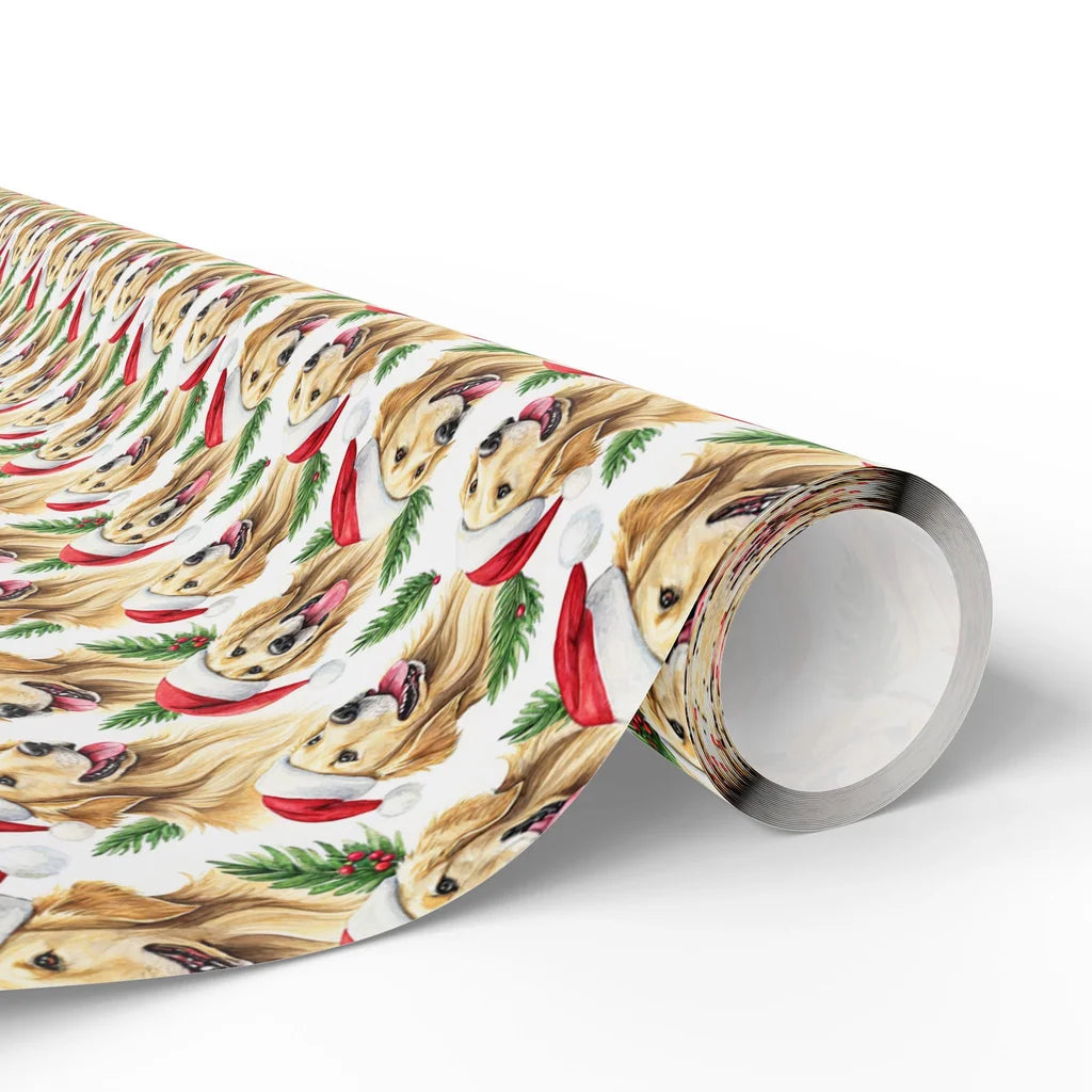 Santa Paws Golden Retriever Christmas Wrapping Paper — paper roll