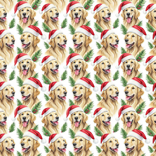 Santa Paws Golden Retriever Christmas Wrapping Paper — repeating pattern tile