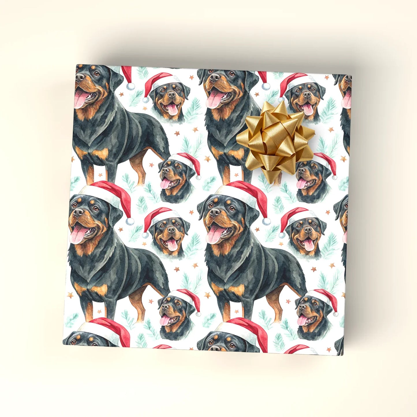 Santa Paws Rottweiler Christmas Wrapping Paper — wrapped gift presentation