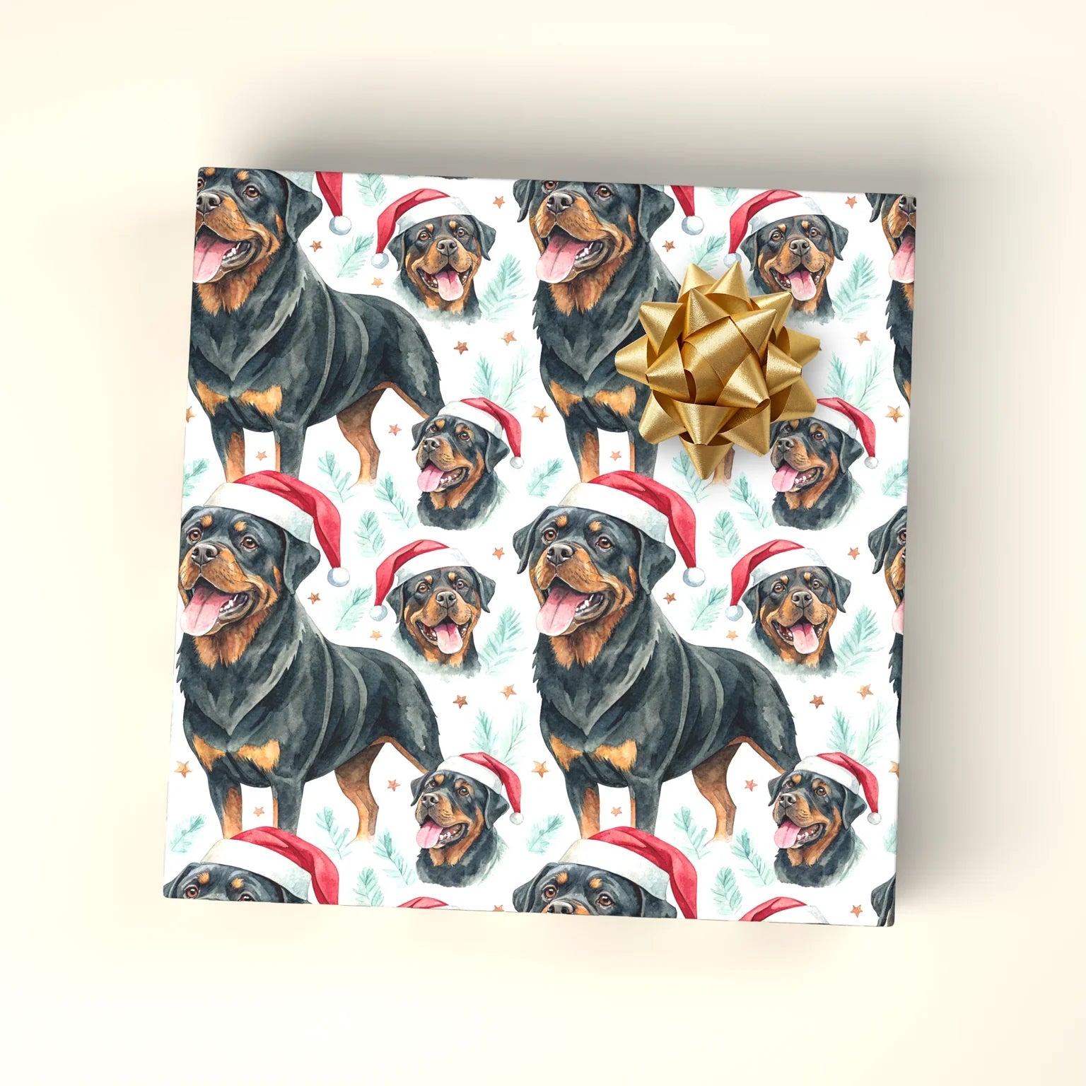 Santa Paws Rottweiler Christmas Wrapping Paper — wrapped gift presentation