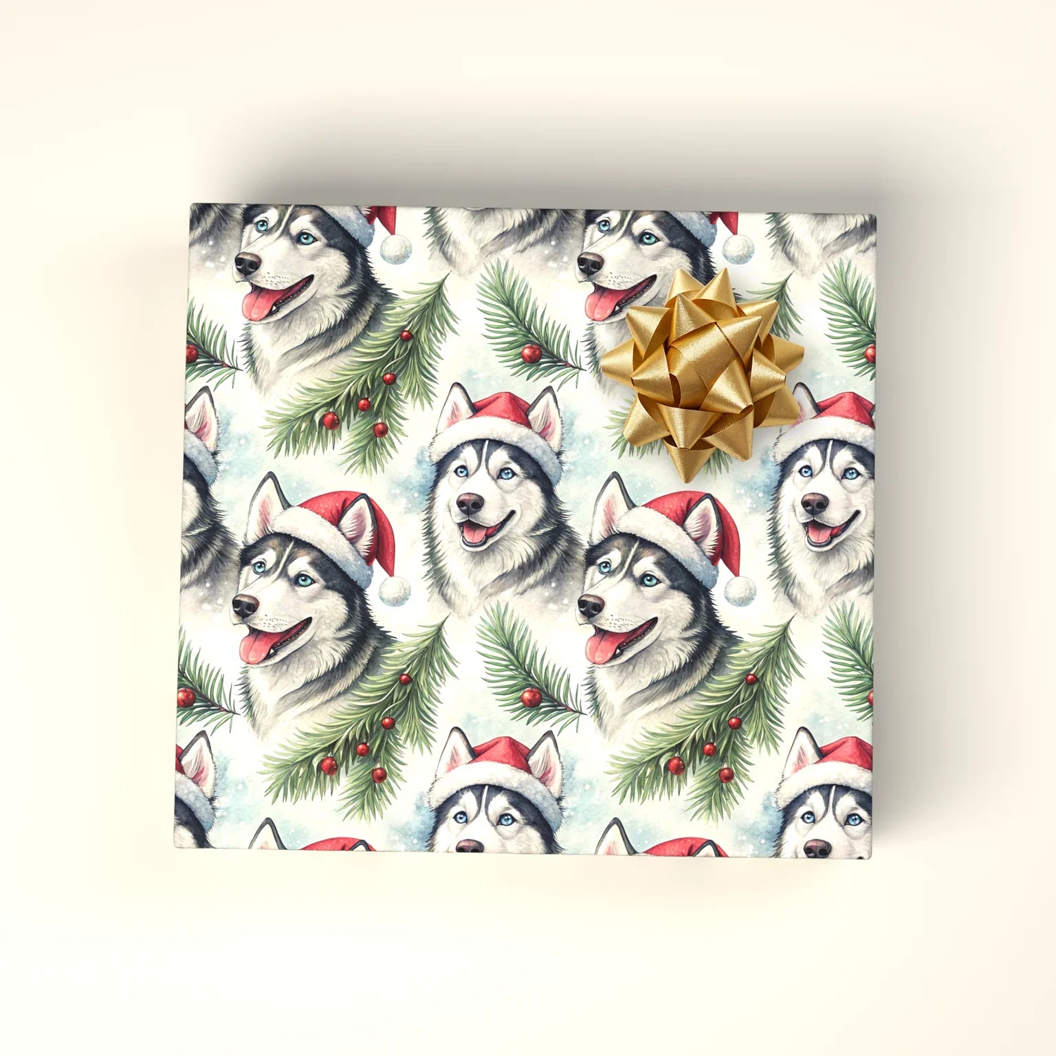 Santa Paws Siberian Husky Christmas Wrapping Paper — wrapped gift presentation