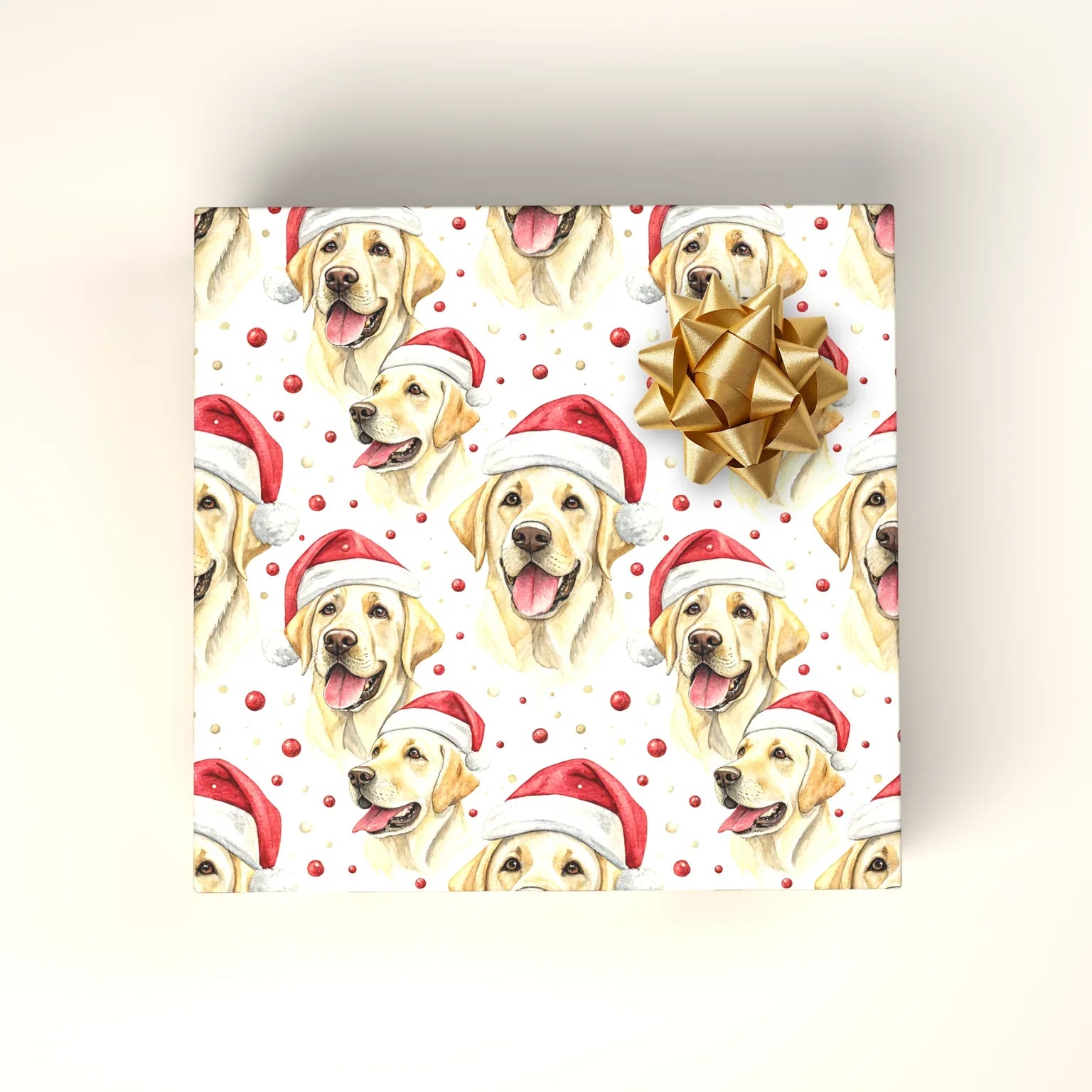 Santa Paws: Yellow Lab Christmas Wrapping Paper — wrapped gift presentation