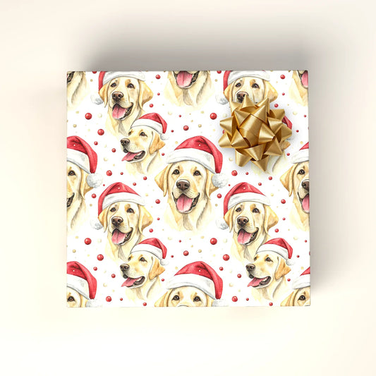 Santa Paws: Yellow Lab Christmas Wrapping Paper — wrapped gift presentation