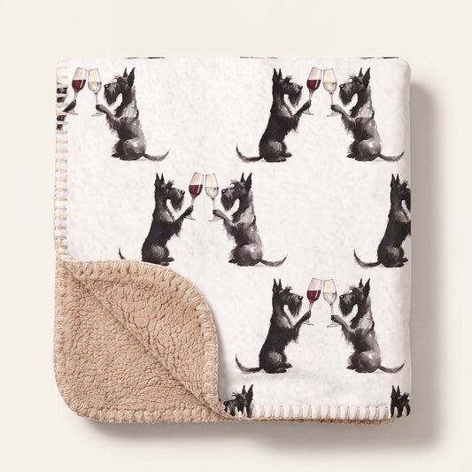 Happy Hour Scottish Terrier sherpa blanket, folded, top-down hero