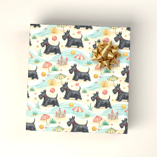 Scottish Terrier Beach Wrapping Paper — wrapped gift presentation