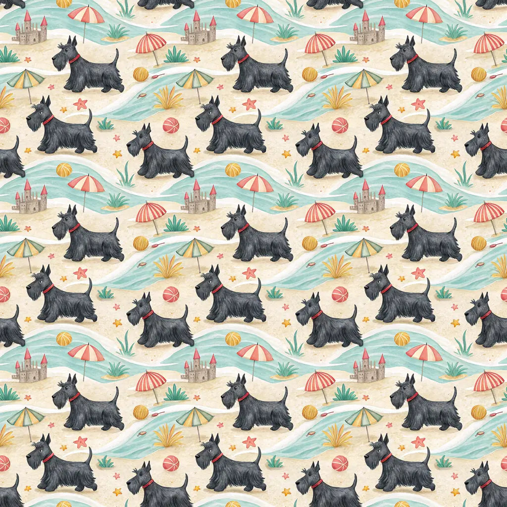Scottish Terrier Beach Wrapping Paper — repeating pattern tile
