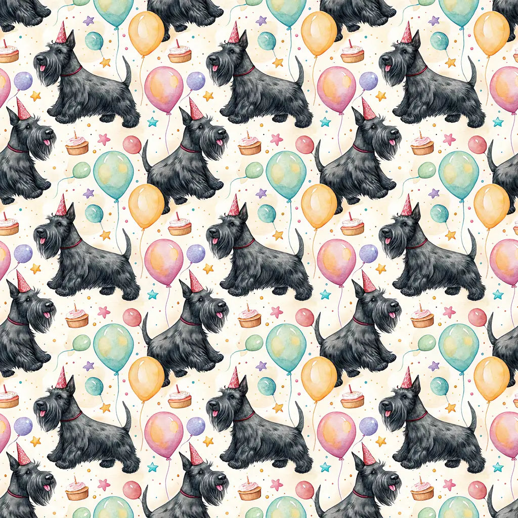 Scottish Terrier Birthday Wrapping Paper — repeating pattern tile