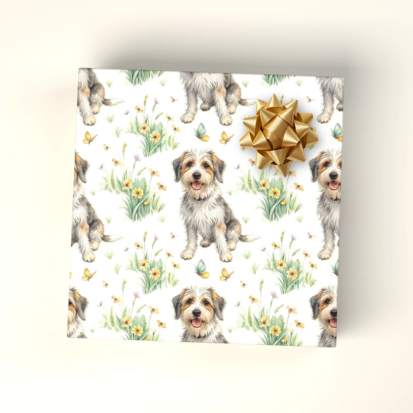Scruffy & Sweet: Terrier Mix Spring Wrapping Paper — wrapped gift presentation