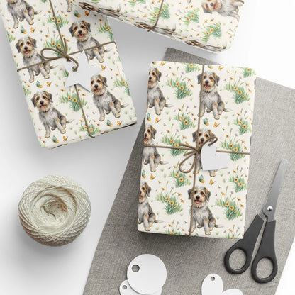 Scruffy & Sweet: Terrier Mix Spring Wrapping Paper — styled gift wrapping with scissors and twine
