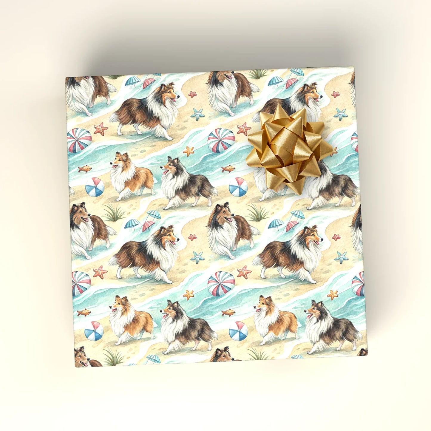 Shell Yeah! Sheltie Beach Day Wrapping Paper — wrapped gift presentation