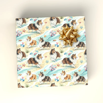 Shell Yeah! Sheltie Beach Day Wrapping Paper — wrapped gift presentation