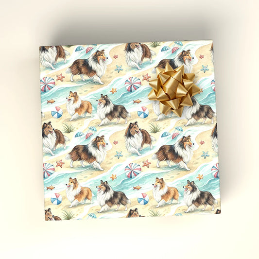Shell Yeah! Sheltie Beach Day Wrapping Paper — wrapped gift presentation