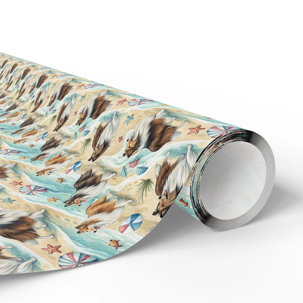 Shell Yeah! Sheltie Beach Day Wrapping Paper — paper roll