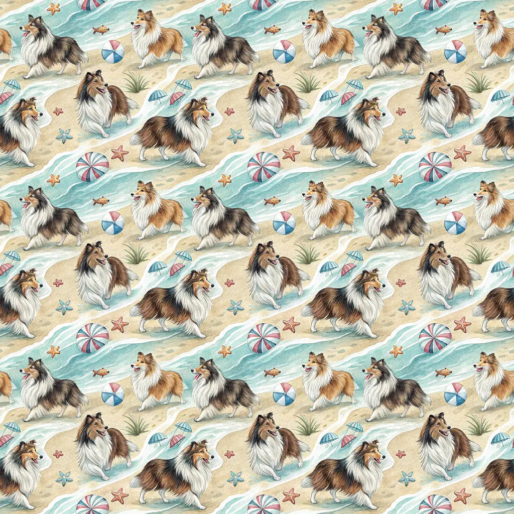 Shell Yeah! Sheltie Beach Day Wrapping Paper — repeating pattern tile