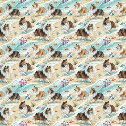 Shell Yeah! Sheltie Beach Day Wrapping Paper — repeating pattern tile