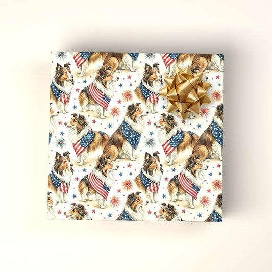 Sheltie Americana Wrapping Paper — wrapped gift presentation