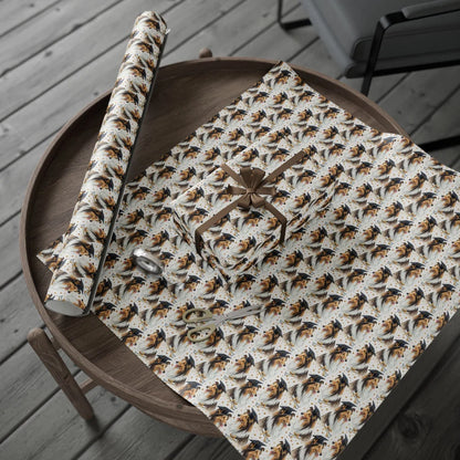Sheltie Graduation Wrapping Paper — gift wrapping presented on a wooden table
