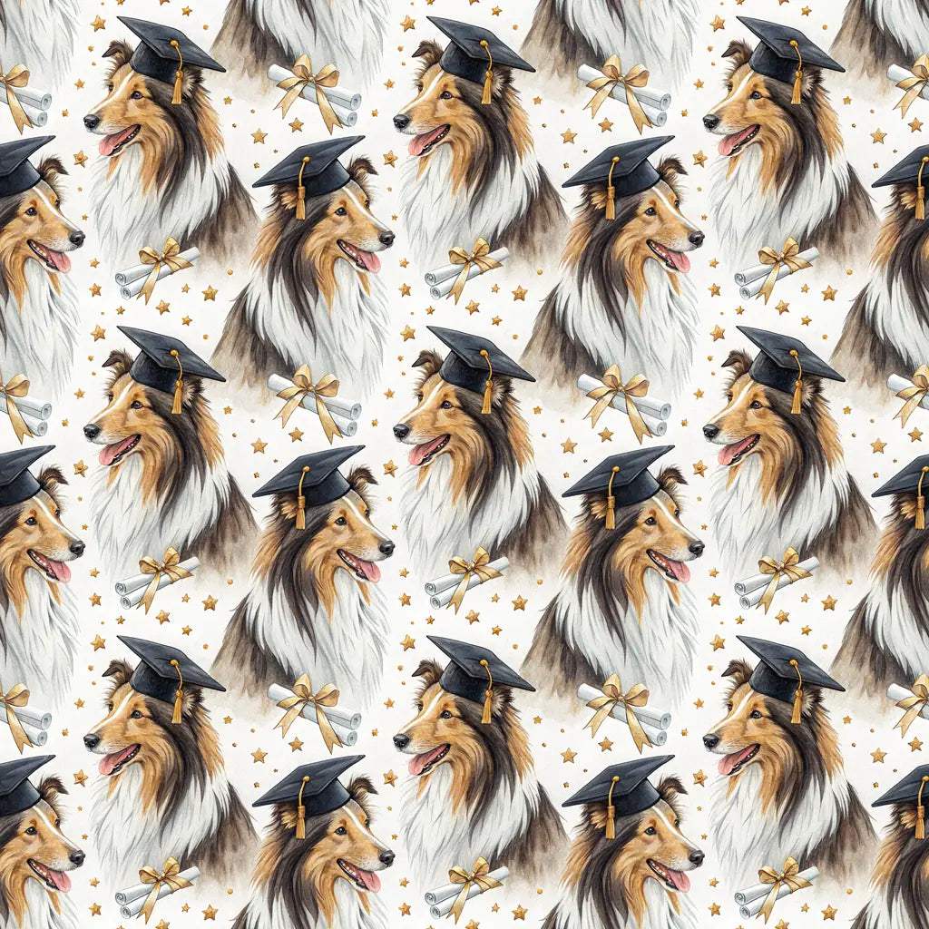 Sheltie Graduation Wrapping Paper — repeating pattern tile