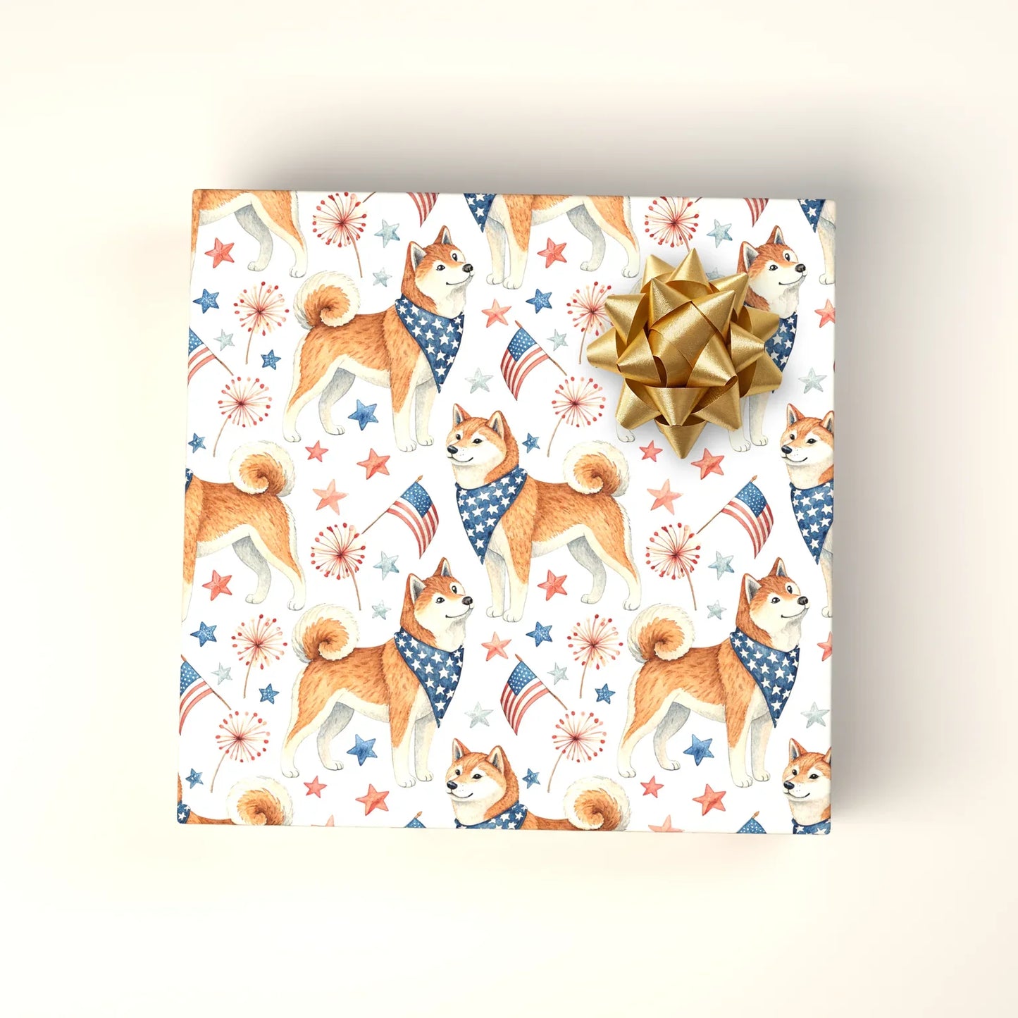 Shiba Inu Americana Wrapping Paper — wrapped gift presentation