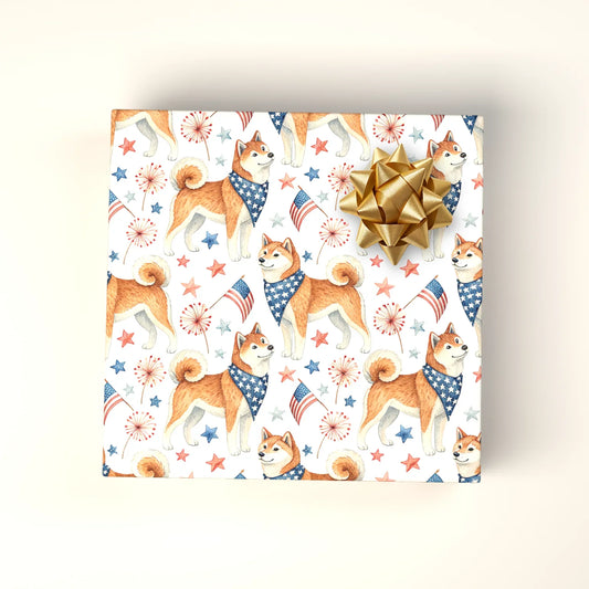 Shiba Inu Americana Wrapping Paper — wrapped gift presentation