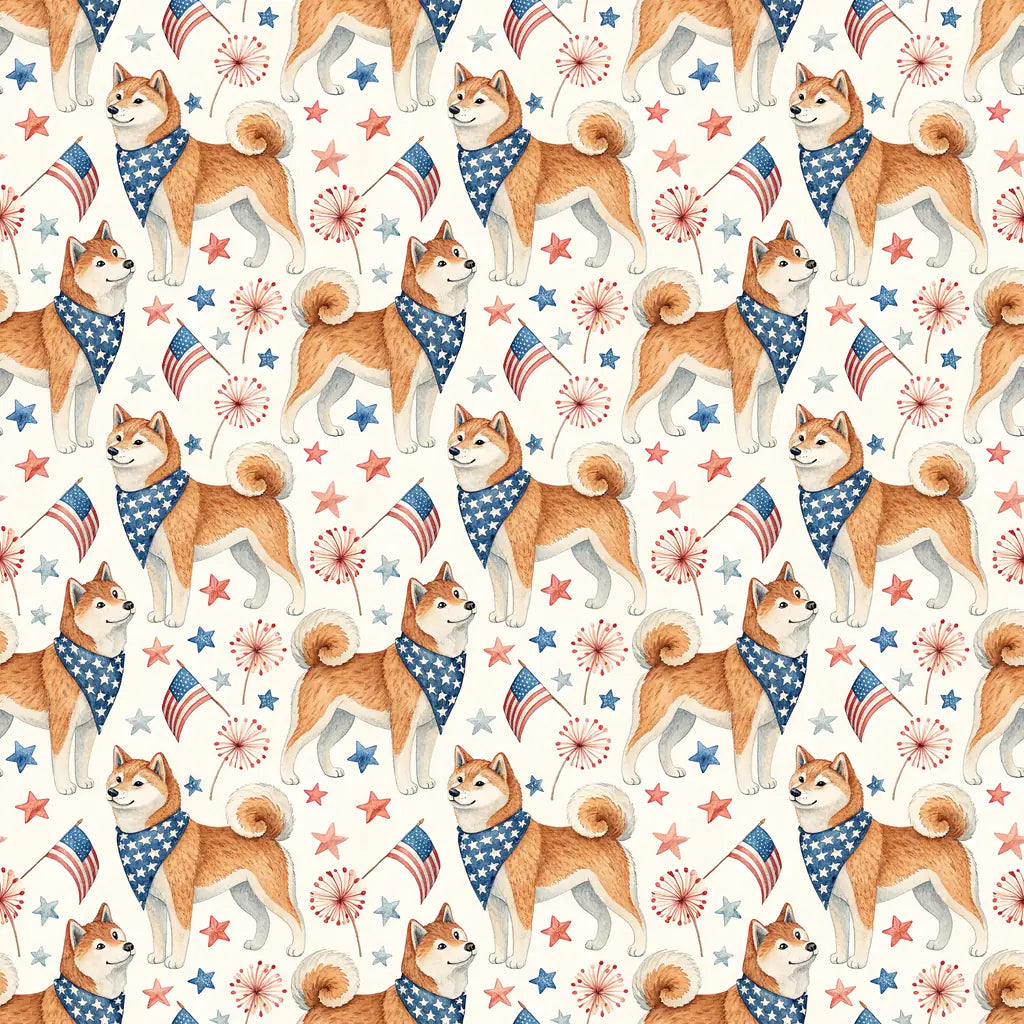 Shiba Inu Americana Wrapping Paper — repeating pattern tile