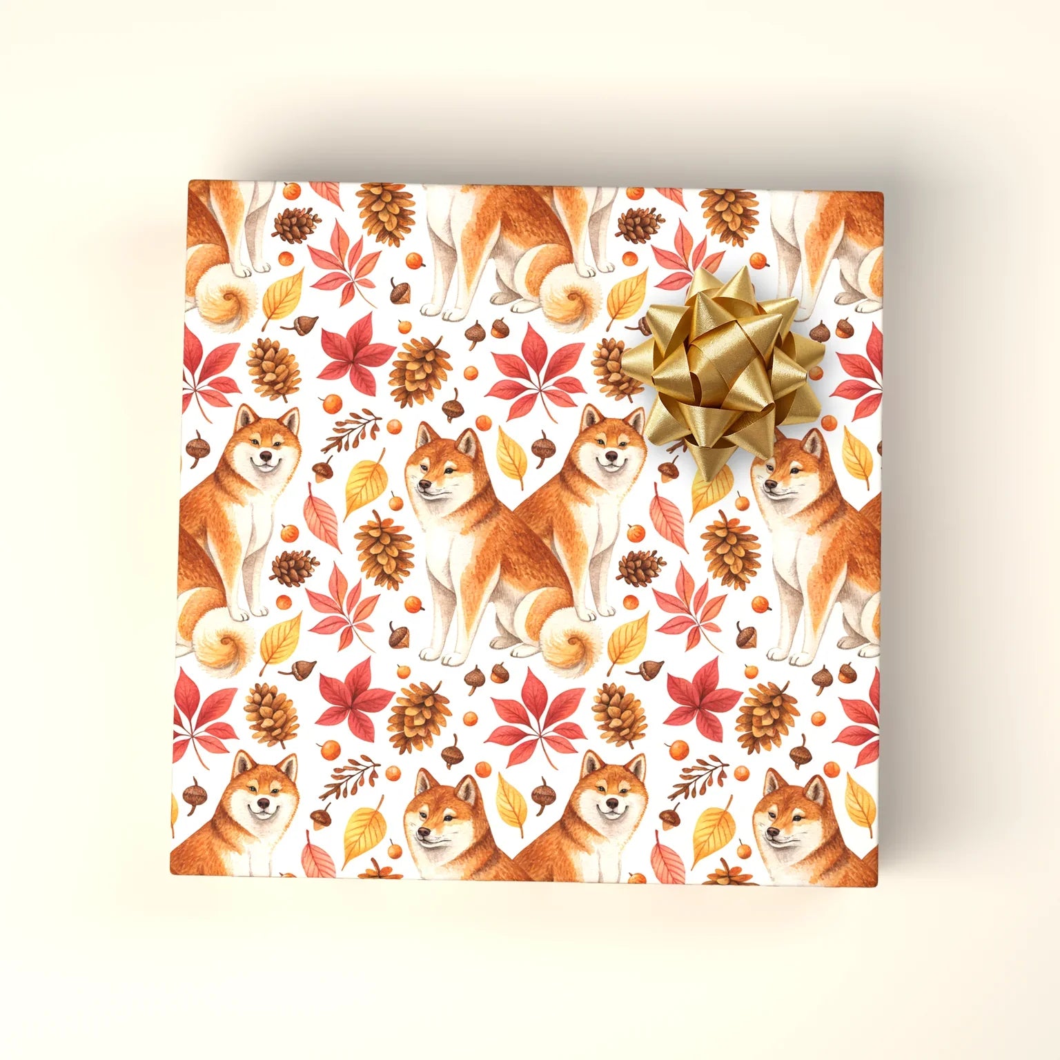 Shiba Inu Autumn Wrapping Paper — wrapped gift presentation