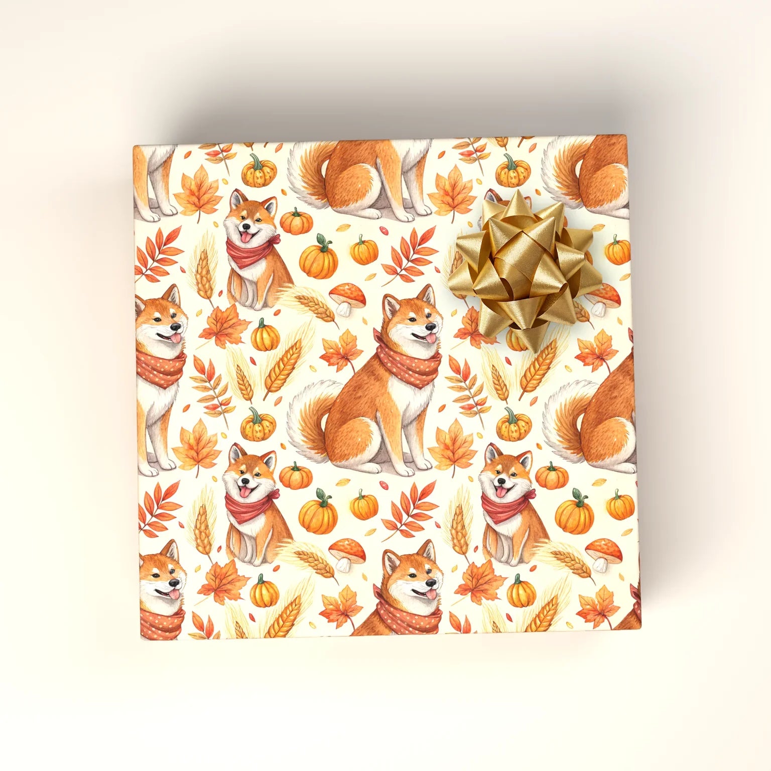 Shiba Inu Fall Harvest Wrapping Paper — wrapped gift presentation