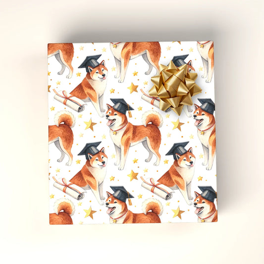 Shiba Inu Graduation Wrapping Paper — wrapped gift presentation